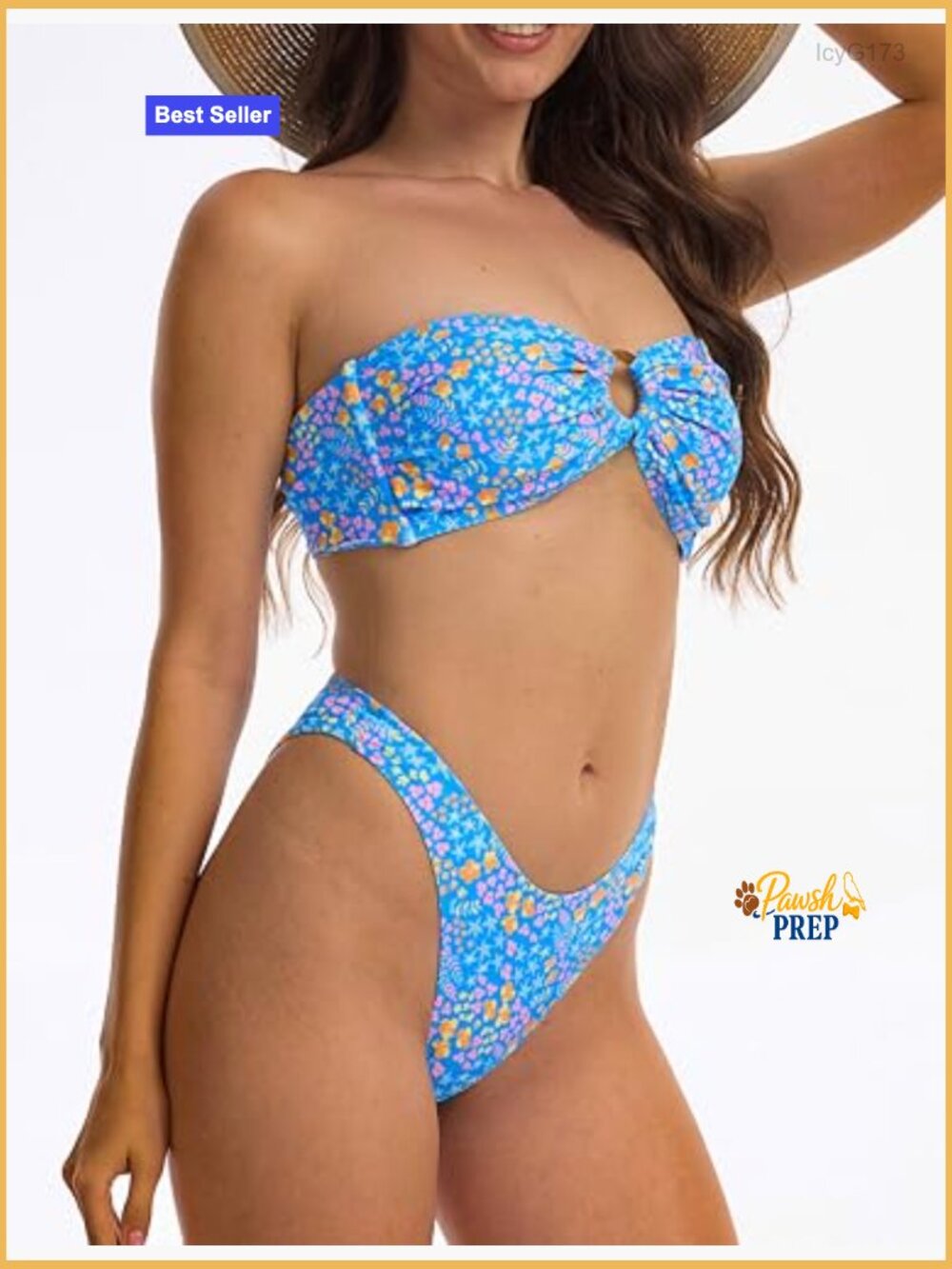 Floral Printed Bandeau Thong Cheeky Bikini Set High Cut Tie Side - Picture 2 of 7